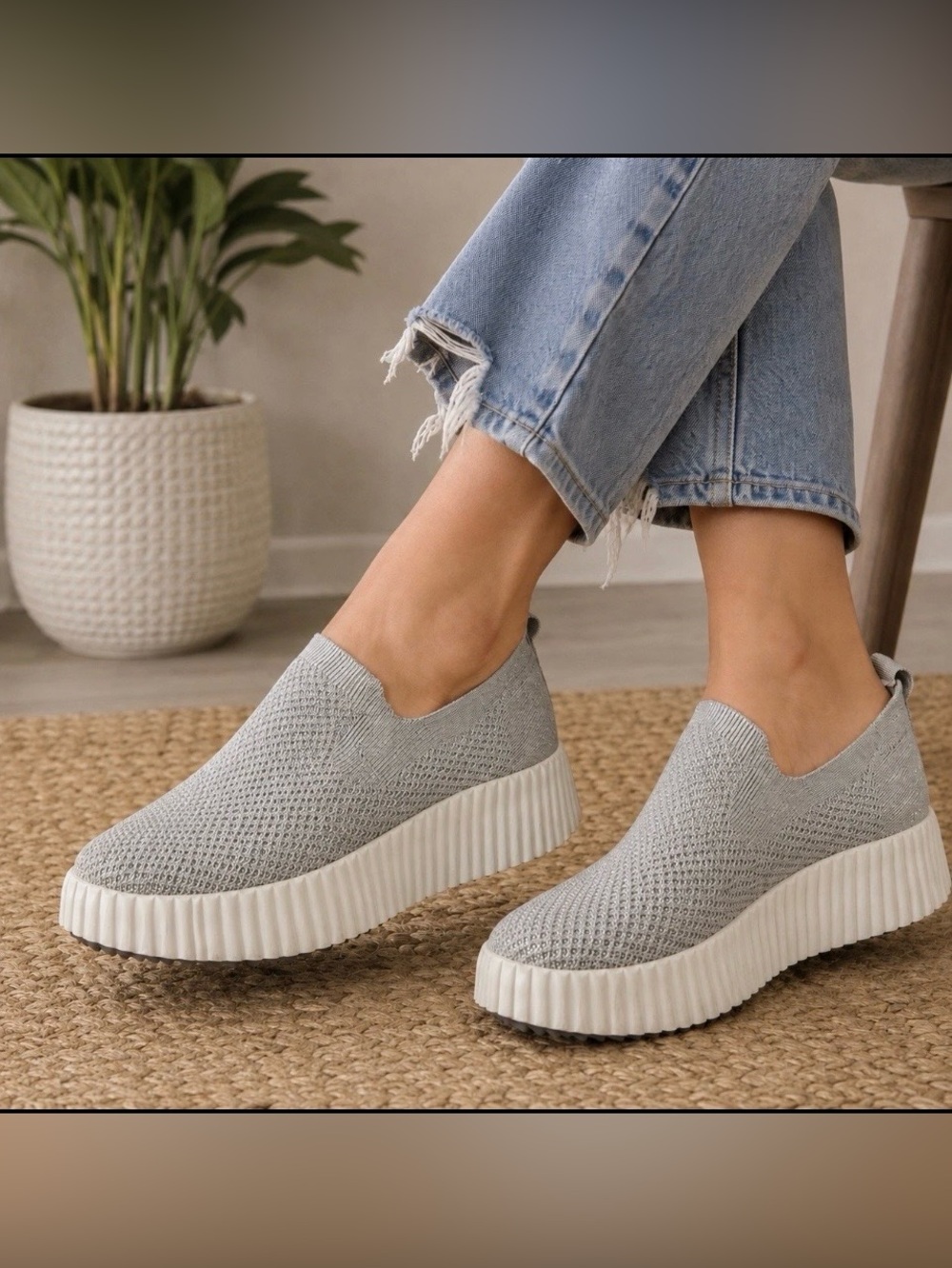 Jellypop Club Comfort Fit Stretch Knit Slip-On Platform Sneakers Gray Size 9 M